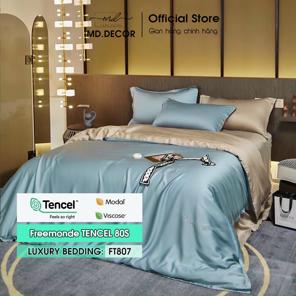 Bộ chăn ga gối Lụa Tencel 80S Freemonde cao cấp MD.DECOR - Bedding mềm mịn thấm hút nhiều kích thước drap bọc nệm M6/M8