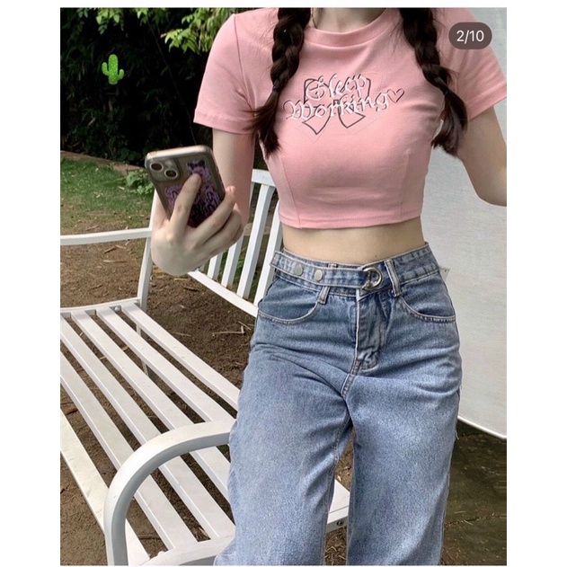 Áo kiểu croptop đan dây sau màu hồng Mitshop222
