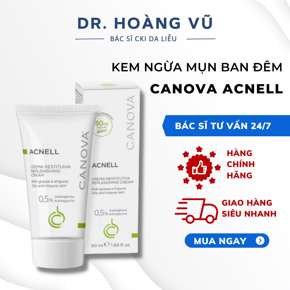 CANOVA ACNELL - REPLENISHING CREAM /Kem ngừa mụn ban đêm dành cho da mụn, da kích ứng/nhạy cảm 50ml - Dr. Hoàng Vũ