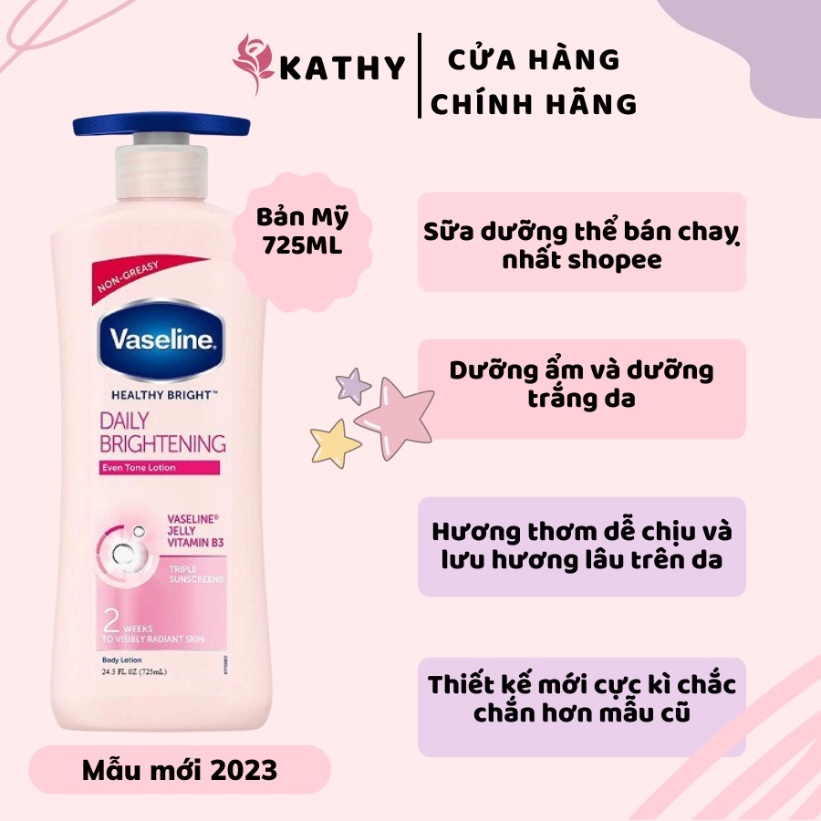 Sữa dưỡng thể Vaseline Healthy White UV Lightening Body Lotion Bản Mỹ 725ml