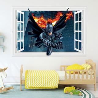 Decal trang trí tường - Cửa sổ Batman với đôi cánh lửa
