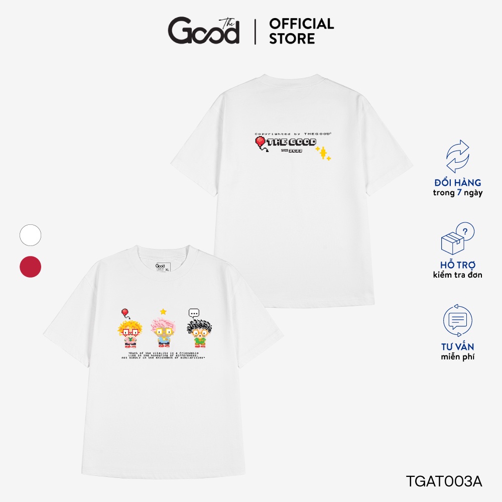 Áo Phông THE GOOD “My Friends” Cổ Tròn Tay Lỡ, Áo Thun Họa Tiết Hoạt Hình 2 Màu Đỏ Trắng