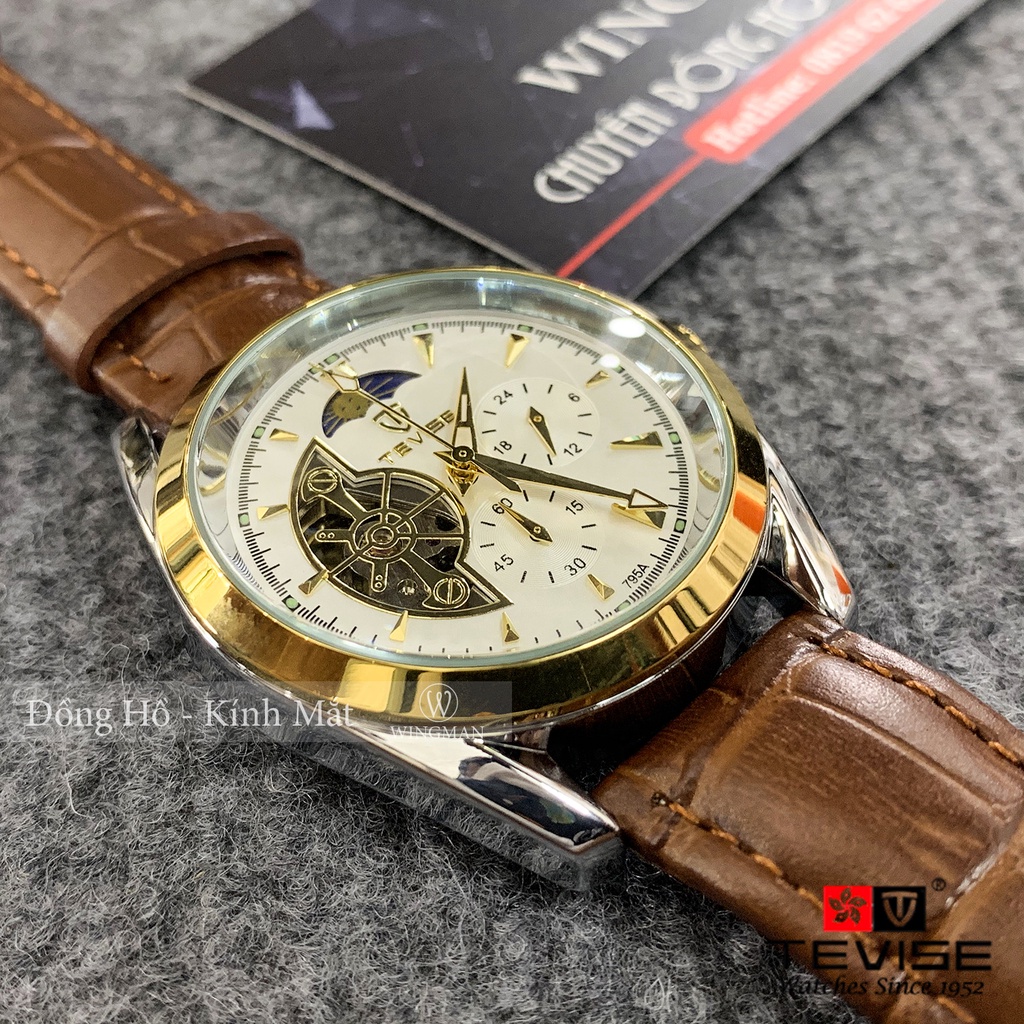 Đồng hồ cơ nam Tevise T795  dây da cao cấp,full box, mặt kính sapphire chống xước, chống nước,bảo hàng 12 tháng