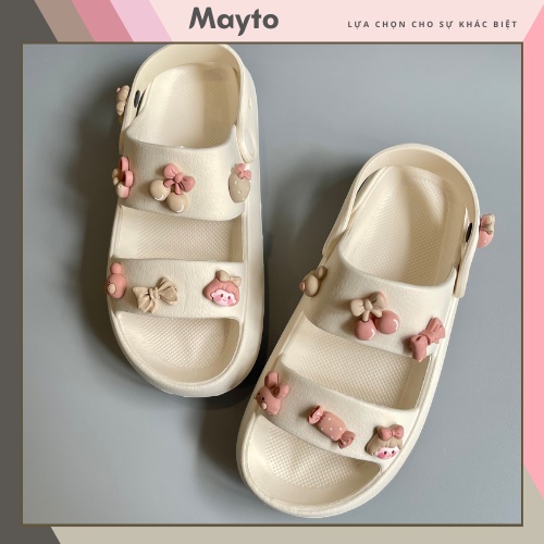 Sandal nữ có quai hậu đế bánh mì 3cm MayTo dễ thương Ulzzang kèm 14 jibbitz cô gái màu trắng, đen, hồng QN-12
