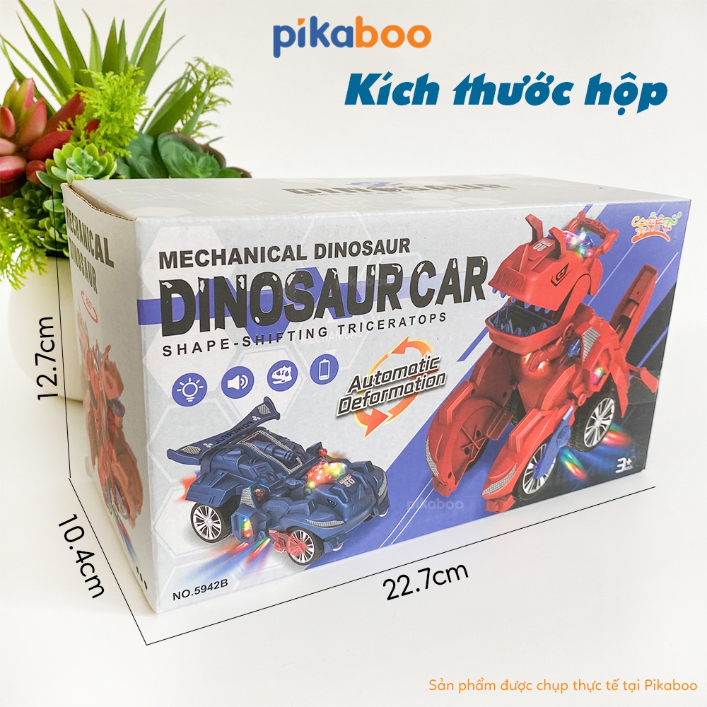 Đồ chơi ô tô biến hình khủng long cao cấp Pikaboo có đèn sắc màu, nhạc sôi động, chất liệu an toàn