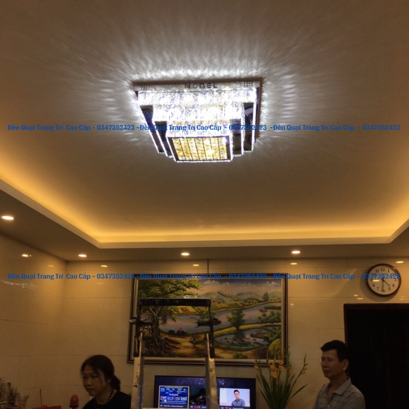 Đèn Trần, Đèn Mâm Ốp Trần Pha Lê Vuông 3 Tầng Sang Trọng Hiện Đại Trang Trí Phòng Khách Kèm Khiển