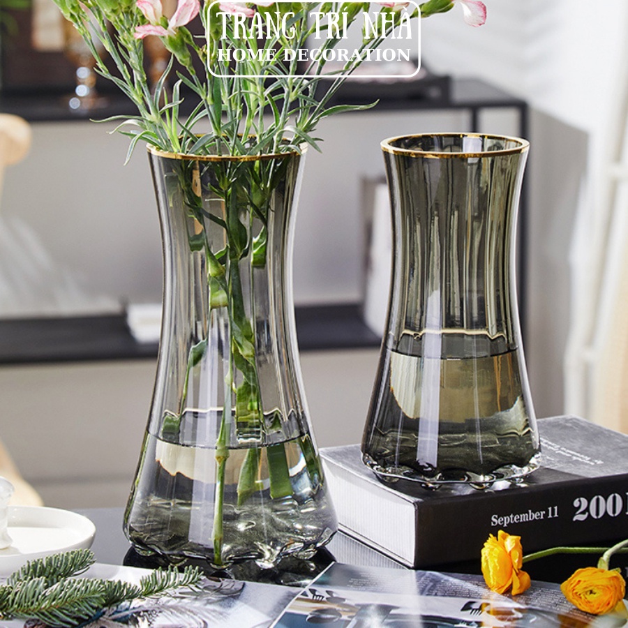 Bình hoa thủy tinh viền vàng sang trọng trang trí nhà cửa