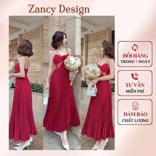 Váy dự tiệc 2 dây cutout dáng dài sexy đính bông phối tùng dập ly, đầm nữ xòe hở lưng thiết kế sang chảnh Zancy DLYD001