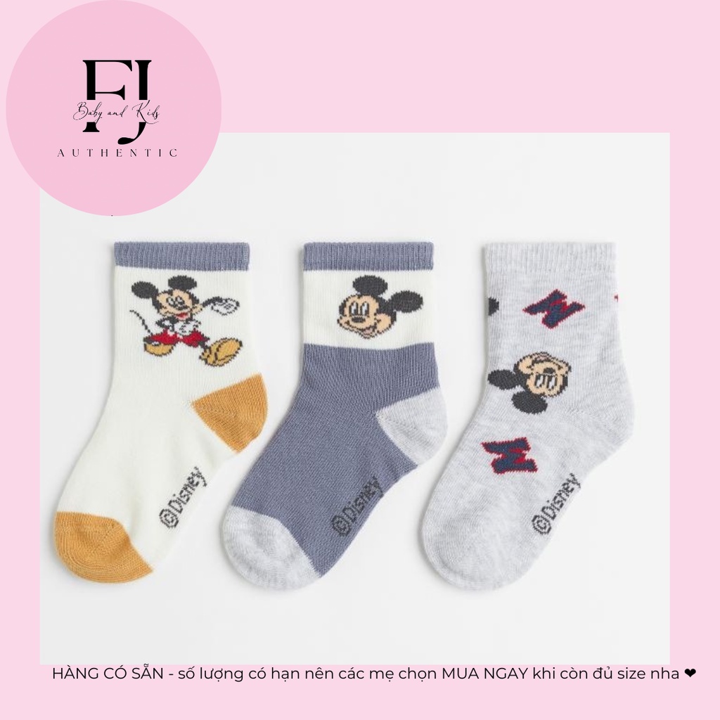 Tất baby chính hãng HM, tất bé trai sét 3 tất mickey, hàng hiệu cho bé Size 0
