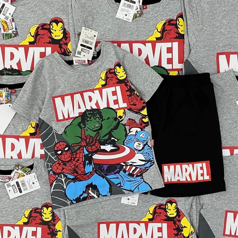 Bộ đùi bé trai người nhện marvel áo ghi quần đen