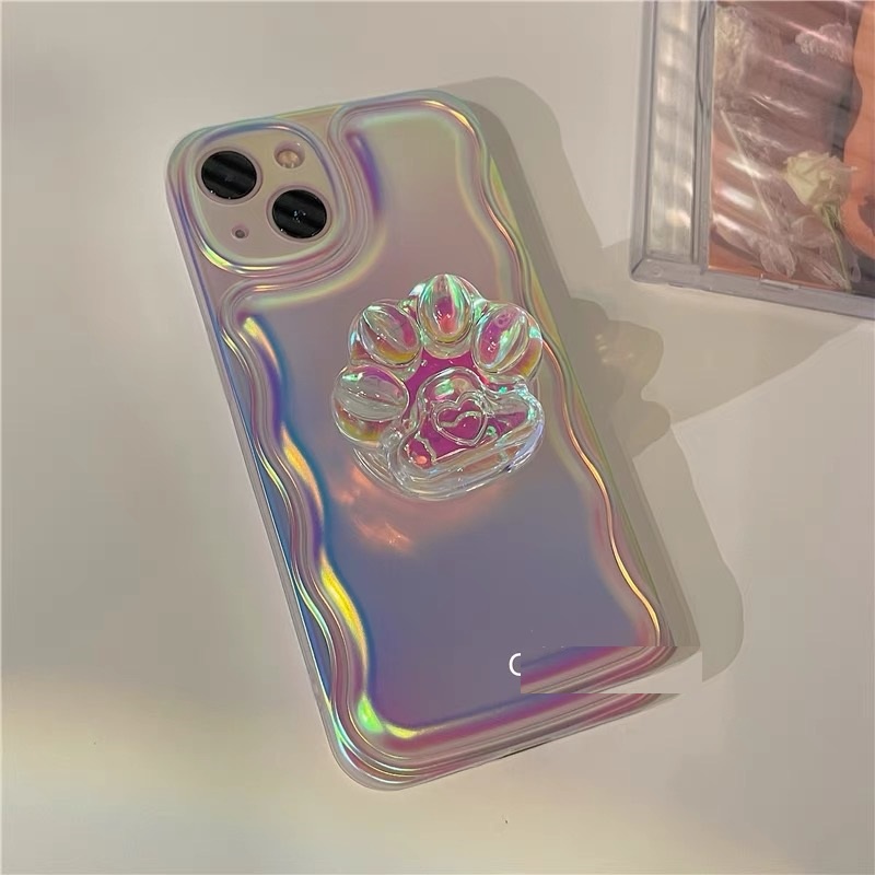 Ốp Điện Thoại Chống Rơi Màu Laser Có Giá Đỡ Hình Chân Mèo Cho iPhone 14promax 12 11 ins 11 PRO 11 PRO MAX 12 bow 12 PR 12 PRO MAX