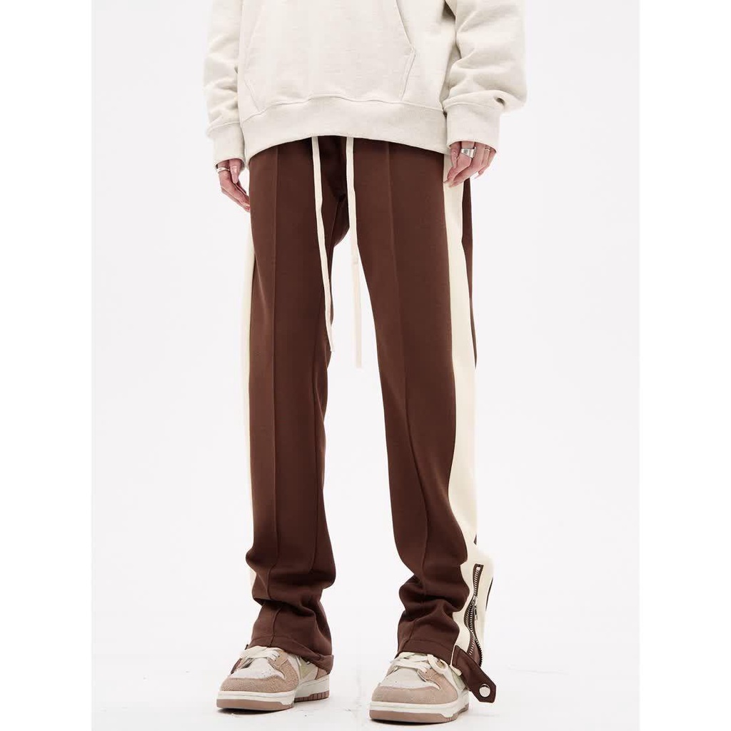 Quần Dài Thể Thao Màu Đen Kẻ Sọc Phối Khóa Kéo Bên Hông Phong Cách Âu Mỹ Cá Tính Cho Nam