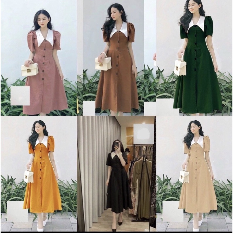 (ĐẦM BIGSIZE 50KG ĐẾN 90KG ) đầm midi đính nút tiểu thư