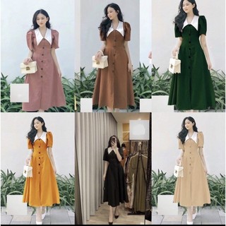 (ĐẦM BIGSIZE 50KG ĐẾN 90KG ) đầm midi đính nút tiểu thư