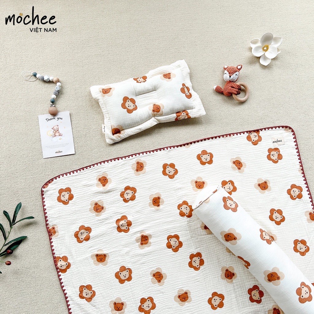Chăn, Mền Xô Kèm Gối Muslin Cao Cấp Mochee - Khăn Xô Muslin Mochee