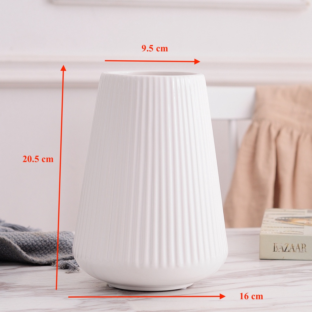 Lọ hoa decor bằng gốm Qhouse , bình hoa trang trí tráng men cao cấp để bàn làm việc phòng khách phòng ngủ