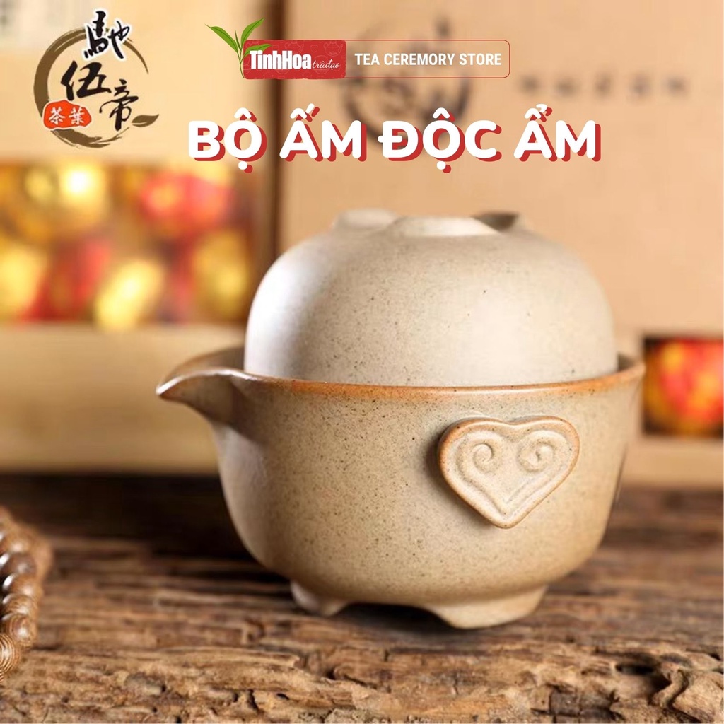 Bộ ấm chén Độc ẩm gốm sứ vân đá phụ kiện bàn trà tinh hoa trà đạo