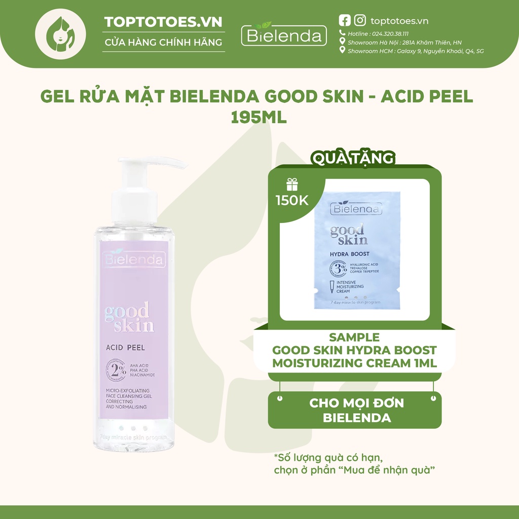 Gel rửa mặt Bielenda Good Skin - Acid Peel làm sạch sâu, ngừa mụn, mờ thâm 195ml