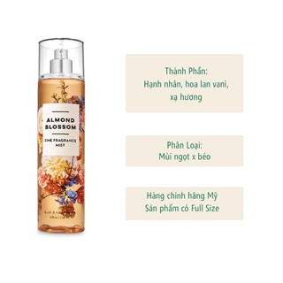 ✨ Xịt thơm Body Mist 𝐁𝐚𝐭𝐡 𝐚𝐧𝐝 𝐁𝐨𝐝𝐲 𝐖𝐨𝐫𝐤𝐬 𝐀𝐥𝐦𝐨𝐧𝐝 𝐁𝐥𝐨𝐬𝐬𝐨𝐦