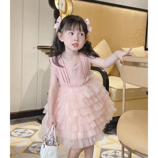 ( Deal tặng set kẹp dây hồng ) - Váy công chúa ren hồng xếp ly  HEHEHIHI  cho bé gái - V32