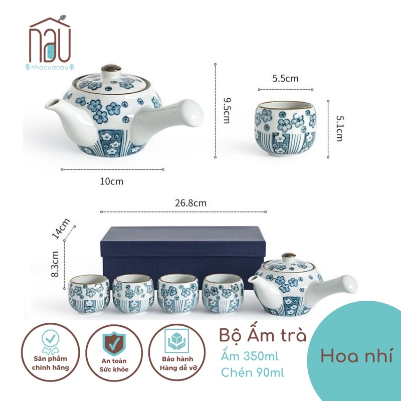 Bộ ấm chén trà họa tiết phong cách Nhật Bản làm thủ công và vẽ tay hợp làm quà Tân Gia về nhà mới Nhà của Nâu