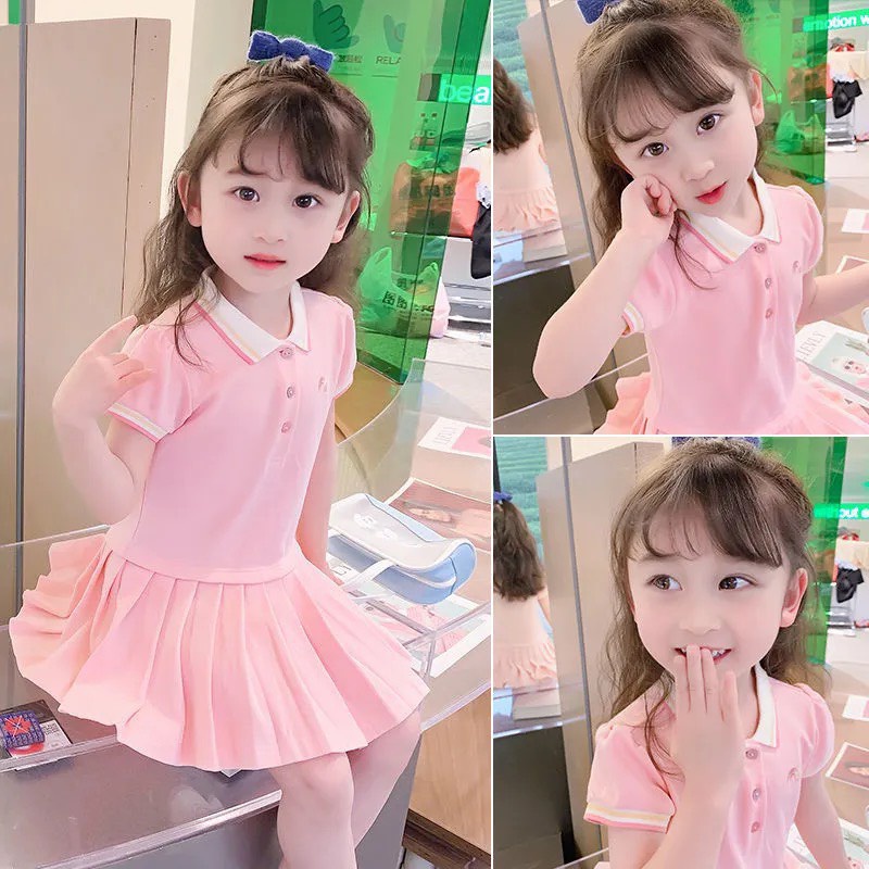 Váy Polo Hồng Cầu Vồng Xếp Ly Xinh Xắn Cho Bé 2-7 tuổi - A447