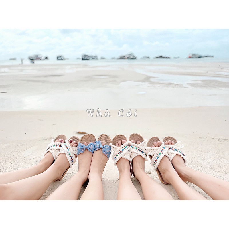 Dép cói đi biển siêu nhẹ Tua rua tuyết Mẹ&bé