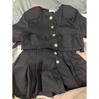 SET ÁO CROPTOP DẠ + SHORT XẾP LI ( ẢNH THẬT )