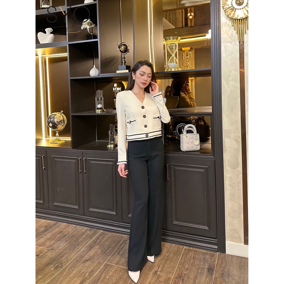 SYO-KHOÁC CROPTOP VẢI TWEED ỐP DÂY TRANG TRÍ - BE K2004