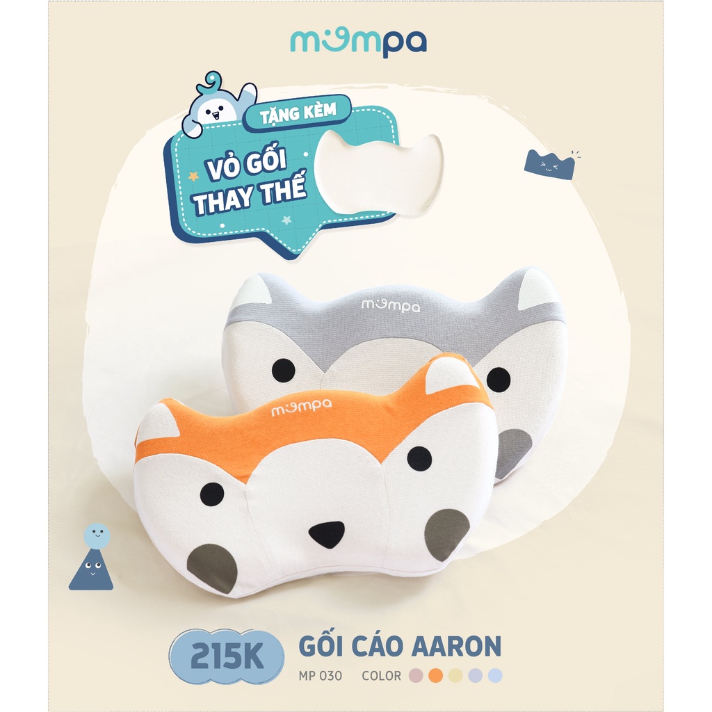 Gối Mompa chất memory foam cao cấp mềm mịn dịu êm chống bẹp đầu cho bé trai bé gái 40cmx25cm