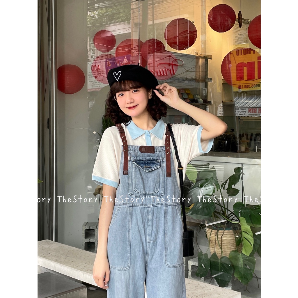 Quần yếm jean quai khác màu  Q881