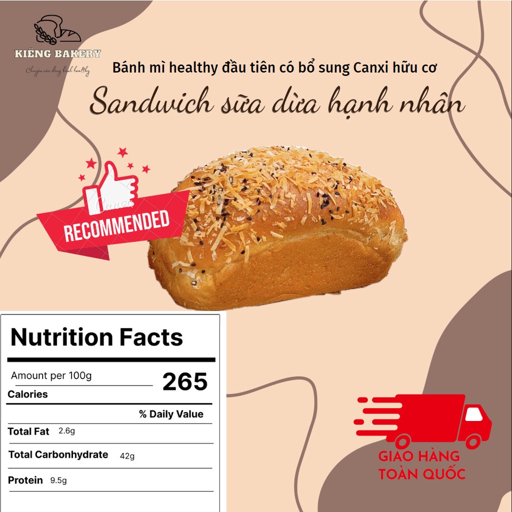 Bánh Sandwich nguyên cám sữa dừa hạnh nhân EATCLEAN 350g
