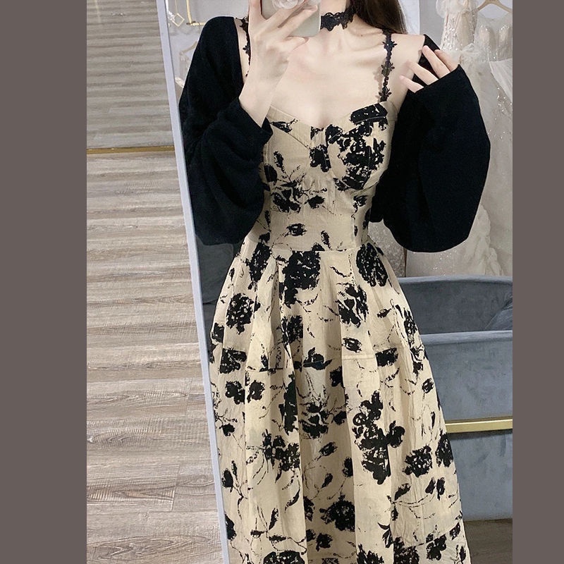 Váy 2 dây - Váy Hoa Nhí Mix Áo Cardigan Có Mút Ngực Cho Các Nàng Dạo Phố, Đi Biển Siêu Xinh dandan_1314