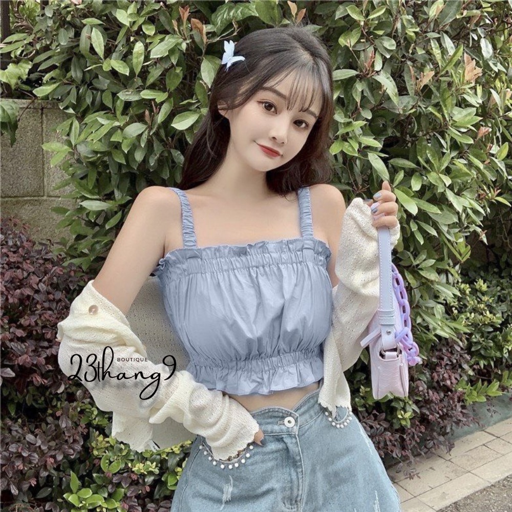 Áo 2 dây croptop nữ chất dúm thiết kế chun co dãn phong cách Hàn Quốc kêt hợp với quần jean đi chơi đi biển siêu xinh A2 | BigBuy360 - bigbuy360.vn