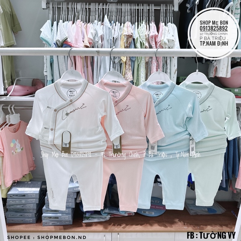 Bộ sơ sinh cài chéo Hrnee cho bé trai bé gái
