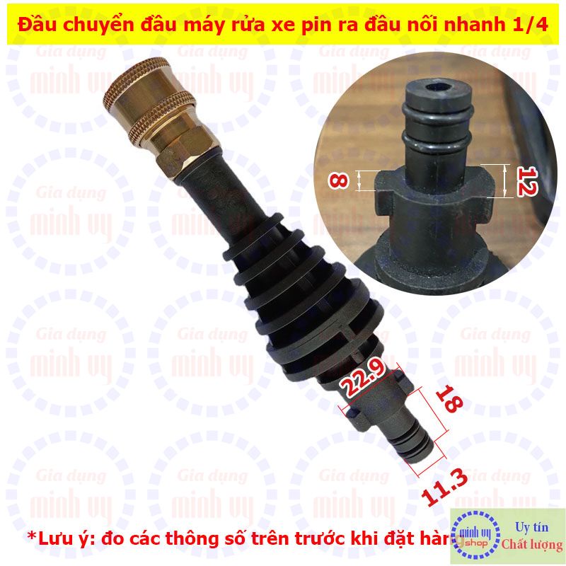 Khớp chuyển đầu gài máy rửa xe dùng pin sàng chuẩn nối nhanh 1/4inch
