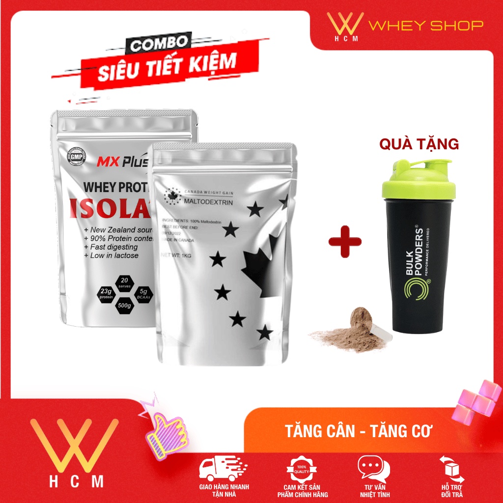 COMBO Tăng Cân Tăng Cơ SIÊU TIẾT KIỆM Maltodextrin + Whey Protein (+Tặng 1 Shaker)