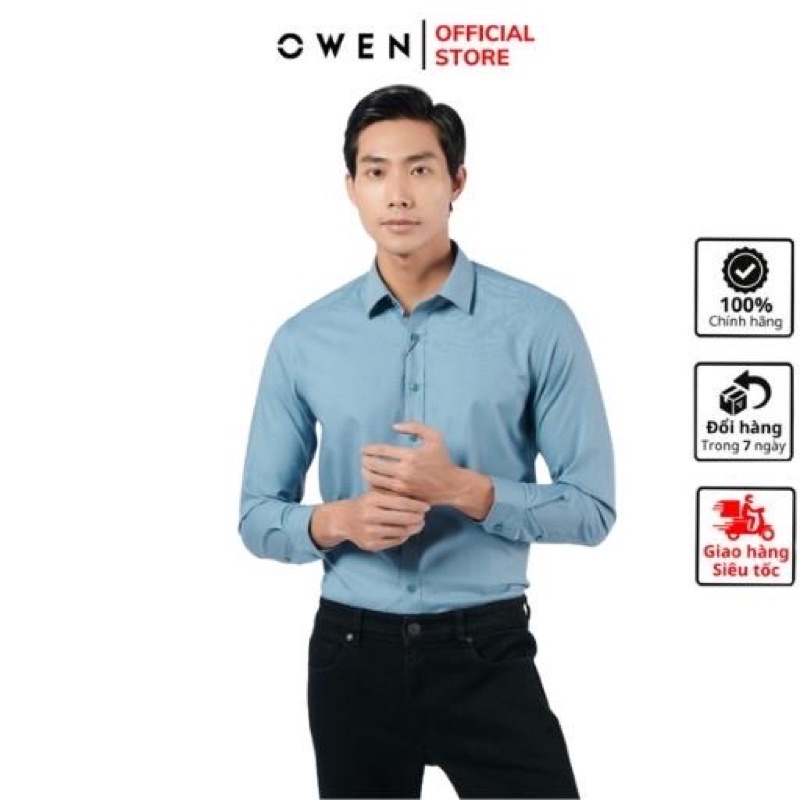 OWEN - Áo sơ mi dài tay kẻ chìm xanh mint Dobby Slimfit 2023