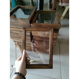 Khung ảnh gỗ nâu 2 mặt kính kích thước 13x18 cm, khung ảnh 13x18, khung ảnh hai mặt kính, khung ảnh treo tường trang trí