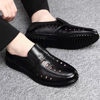 Giày da nam thoáng khí, giày hè nam da bò mềm, êm chân