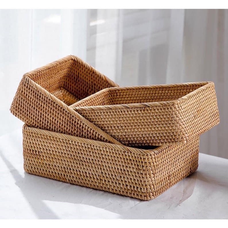 Khay mây chữ nhật, khay mây đựng đồ hàng xuất khẩu shop Mây tre đan Anh Thư