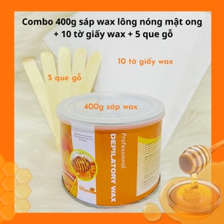  COMBO 400G Sáp wax lông nóng mật ong +10 tờ giấy wax lông+5 que gỗ quét sáp 