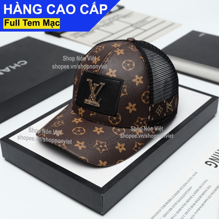 Mũ Lưỡi Trai Nón Kết LV Thêu Logo Vuông Sọc Ngang Bên Hông Phối Lưới Thoáng Mát Vải Hoạ Tiết Kaki Cotton Màu Nâu Lư