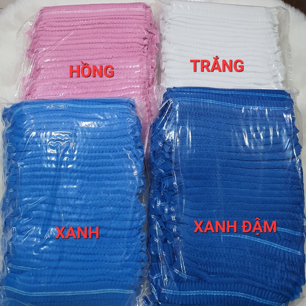 (100 mũ) Mũ trùm đầu y tế , nón con sâu bằng vải không dệt chuyên dùng cho spa thẩm mỹ, phun xăm hoặc các cơ sở sản xuất