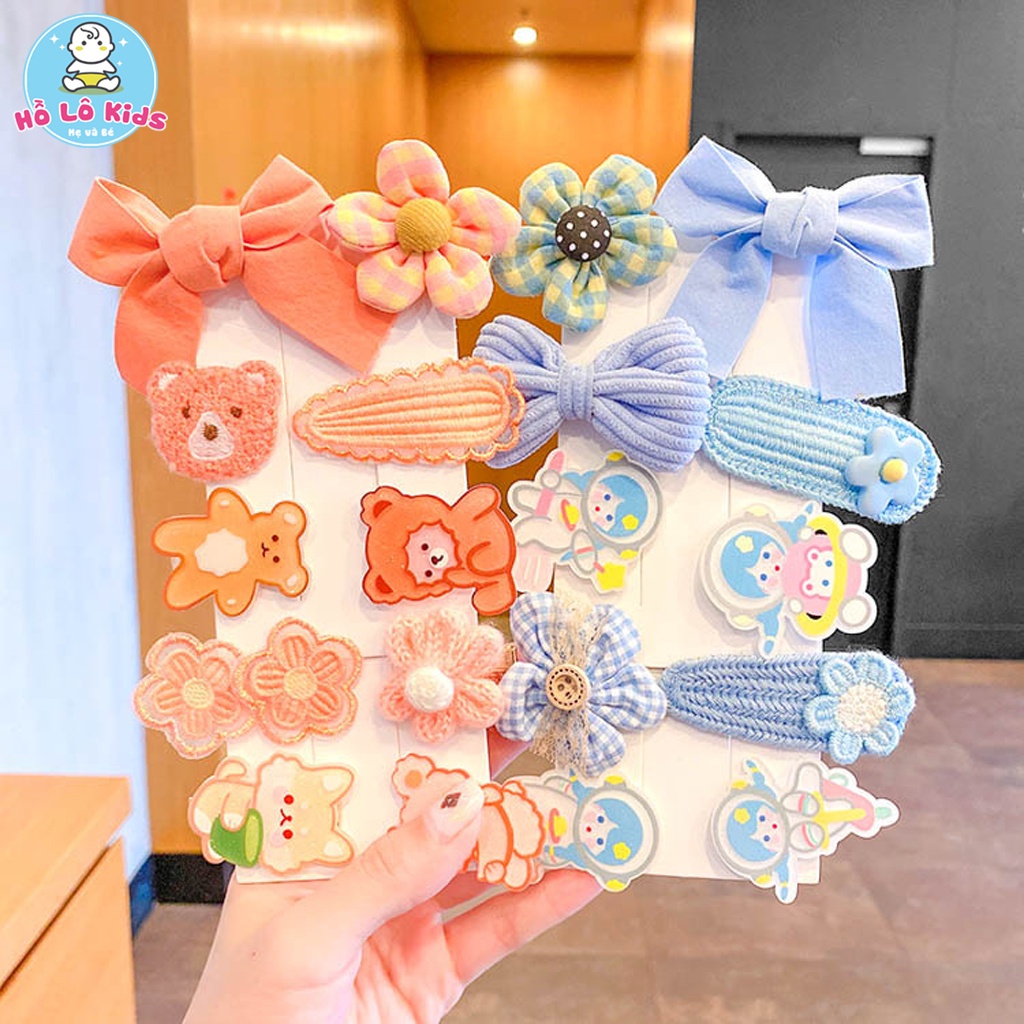 - Set 10 kẹp tóc vải bông cute dễ thương phong cách hàn quốc cho bé