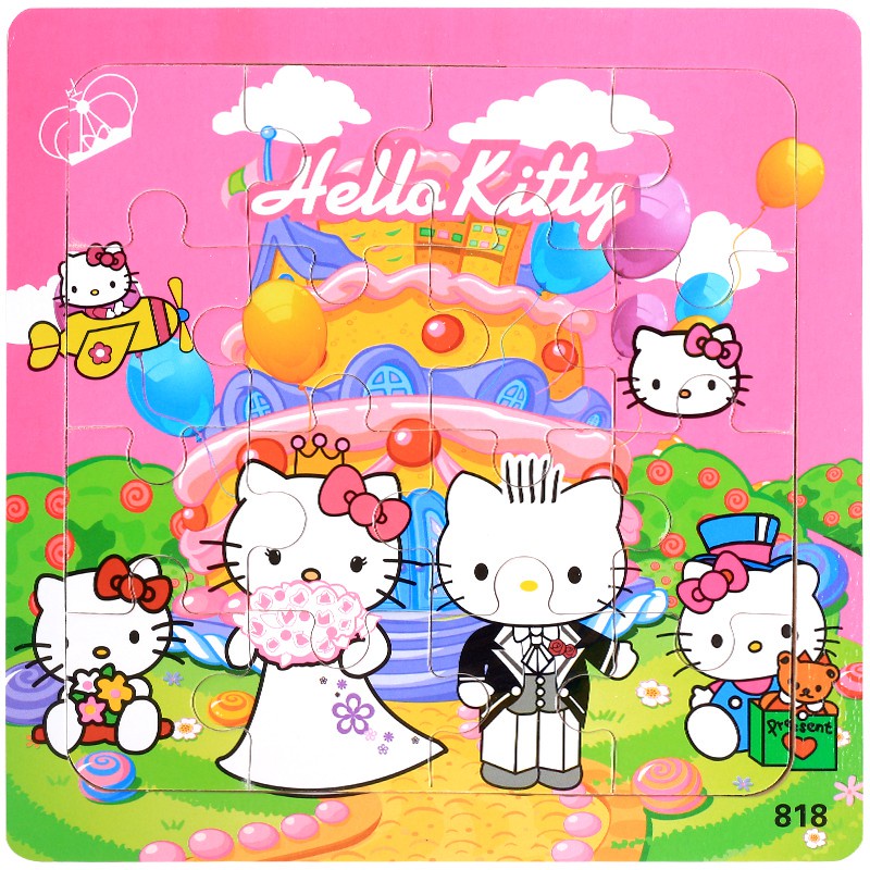 Tranh Xếp Hình Mèo Kitty 40 60 80 100 120 200 Mảnh Gỗ, Ghép Hình Cho Bé Gái Từ 3 Tuổi