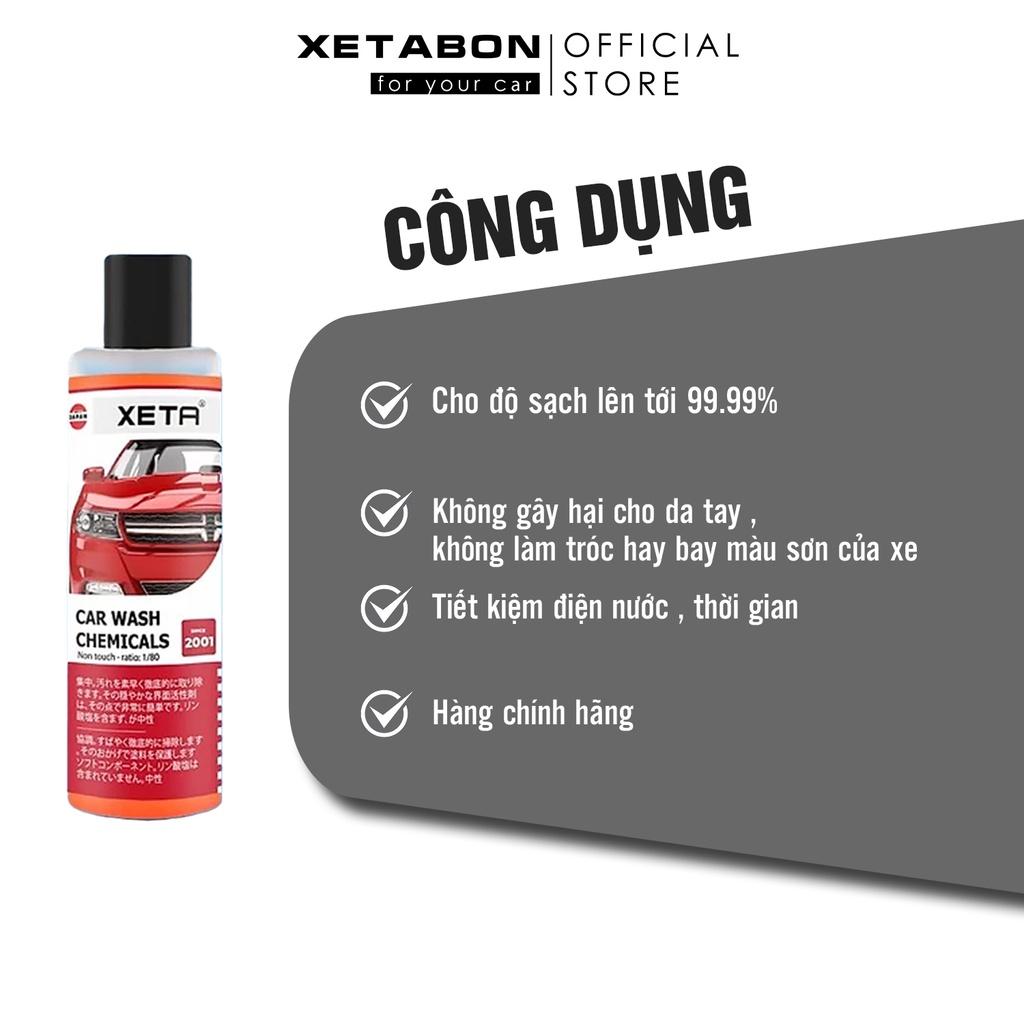 Rửa xe không chạm XETA dung dịch tẩy rửa xe máy xe ô tô tại nhà kèm bình tạo bọt tuyết