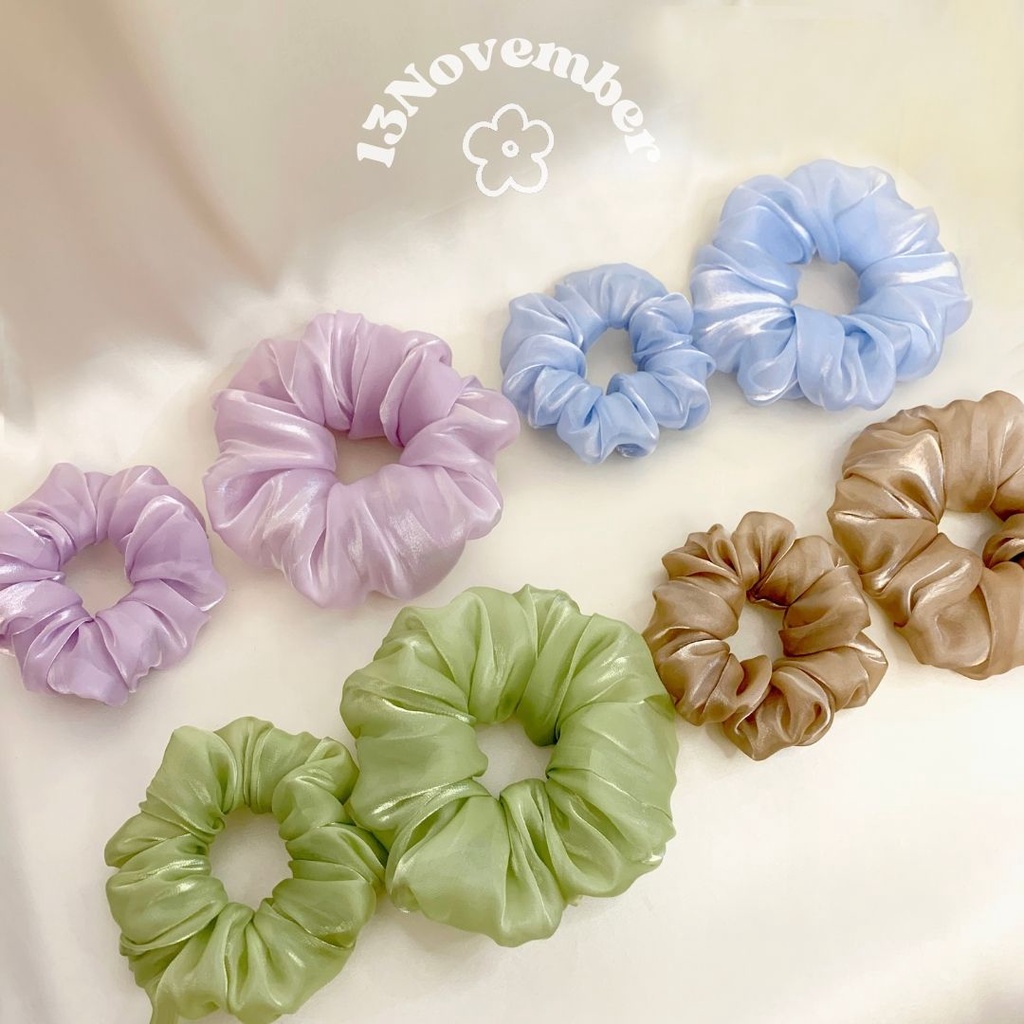Cột Tóc Vải Scrunchies Organza Cao Cấp Pastel Dễ Thương Size To Lớn Ánh Dạ Trơn Bóng Hàn Quốc Hot Trend