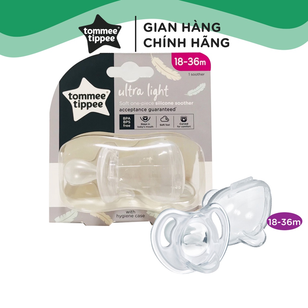 Ty ngậm silicon siêu nhẹ cho bé Tommee Tippee Ultra Light 18-36 tháng  - Trắng