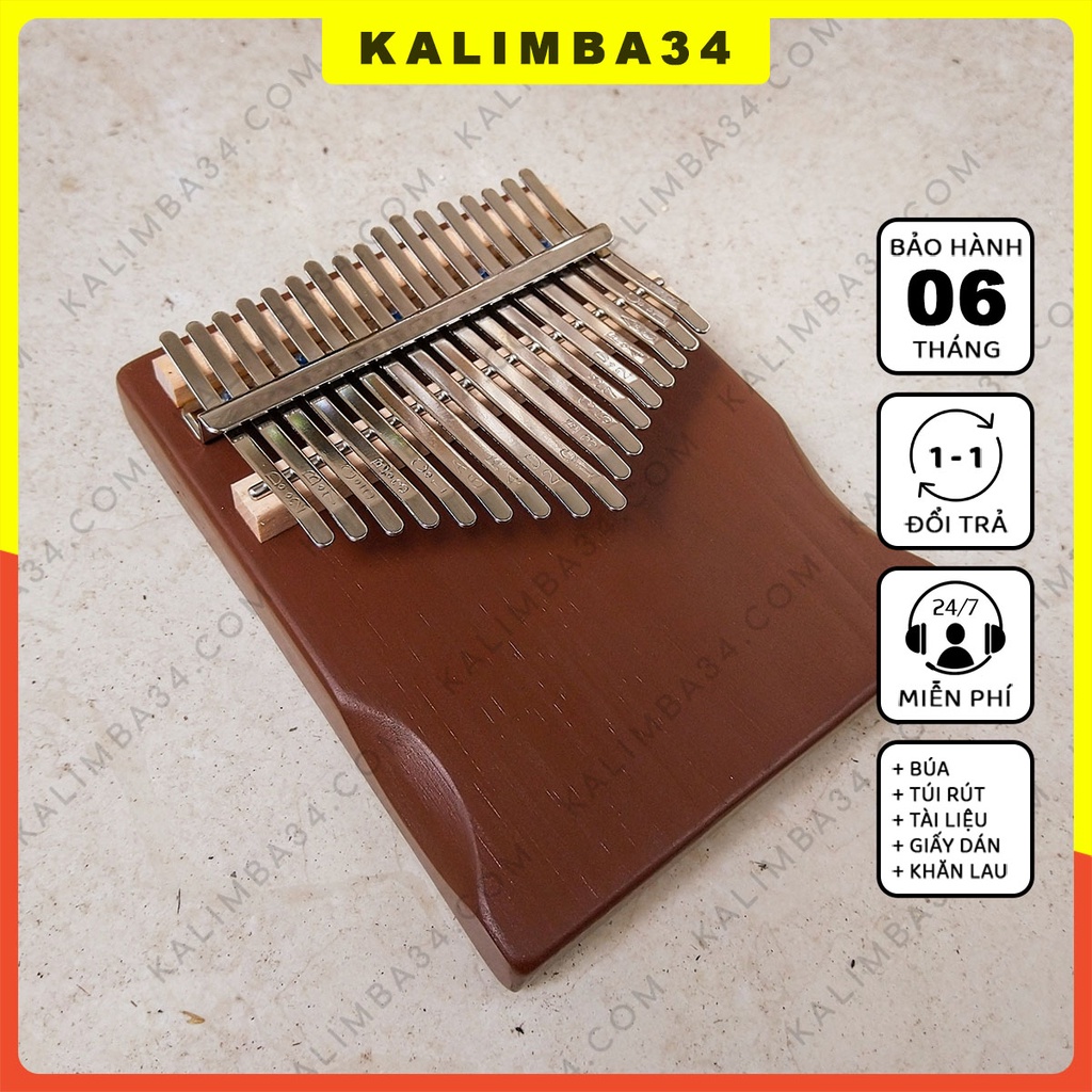 Đàn kalimba 17 phím cơ bản KL34, Kalimba rẻ 21 phím gỗ tấm nguyên khối, Piano ngón tay cái, đồ chơi cho bé hấp dẫn